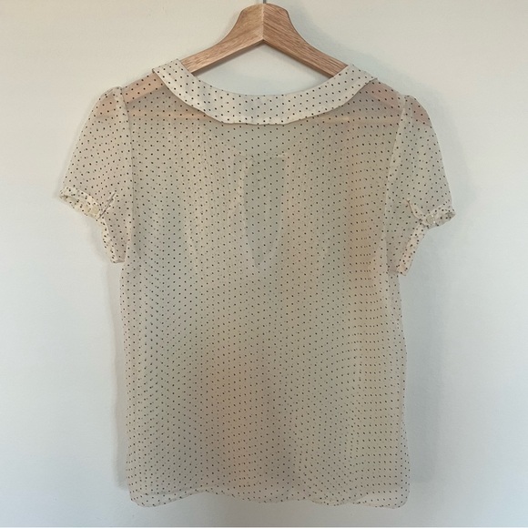 American Eagle Cream Women's Sheer Dotted Top/Blouse Short Sleeve Medium Twee - Picture 3 of 7